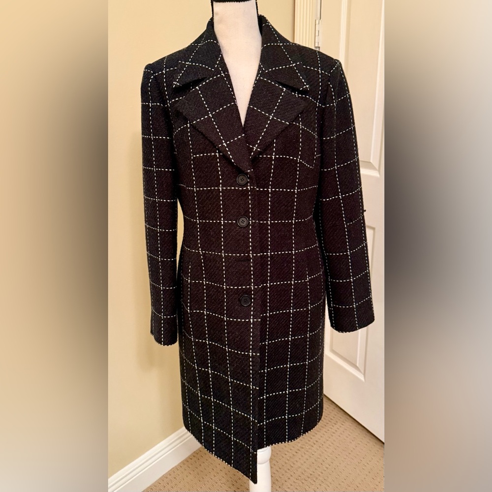 NWOT Style & Co. Black Blazer with White Windowpane Stitch, wool blend